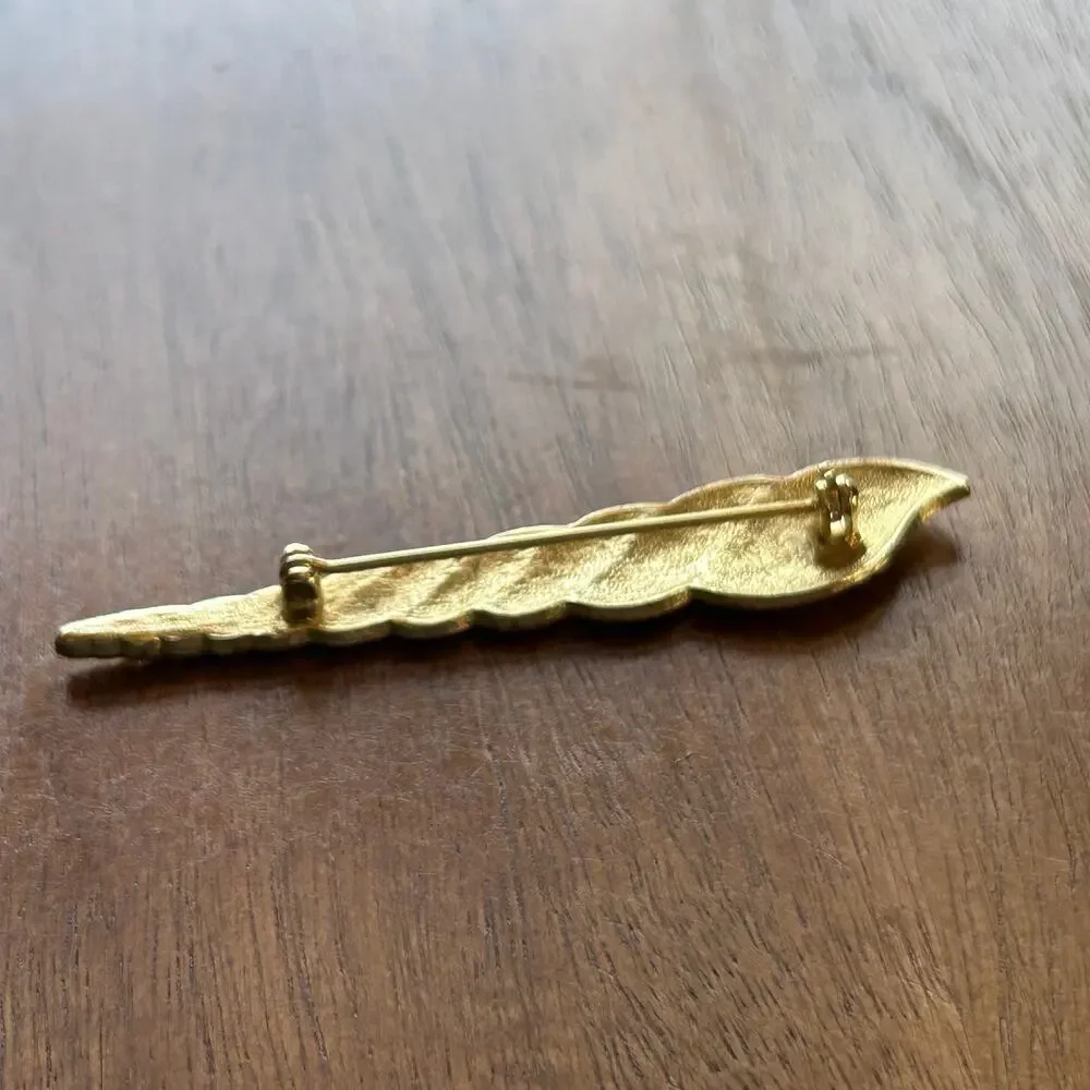 Vintage Gold Tone Tapered Shell Brooch | Sculptural Spiral Sea Snail Pin